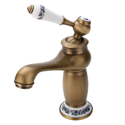 Vintage Style Brass Basin Faucet with Porcelain Design