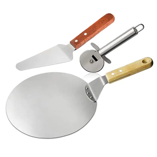 Three-Piece Pizza Set with Wooden Handle Spatula